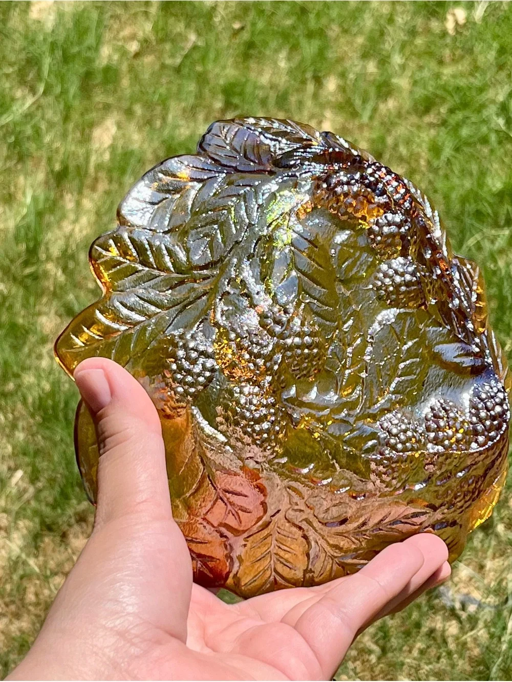 Amber Leaf-Pattern Glass Dish - Home Accents